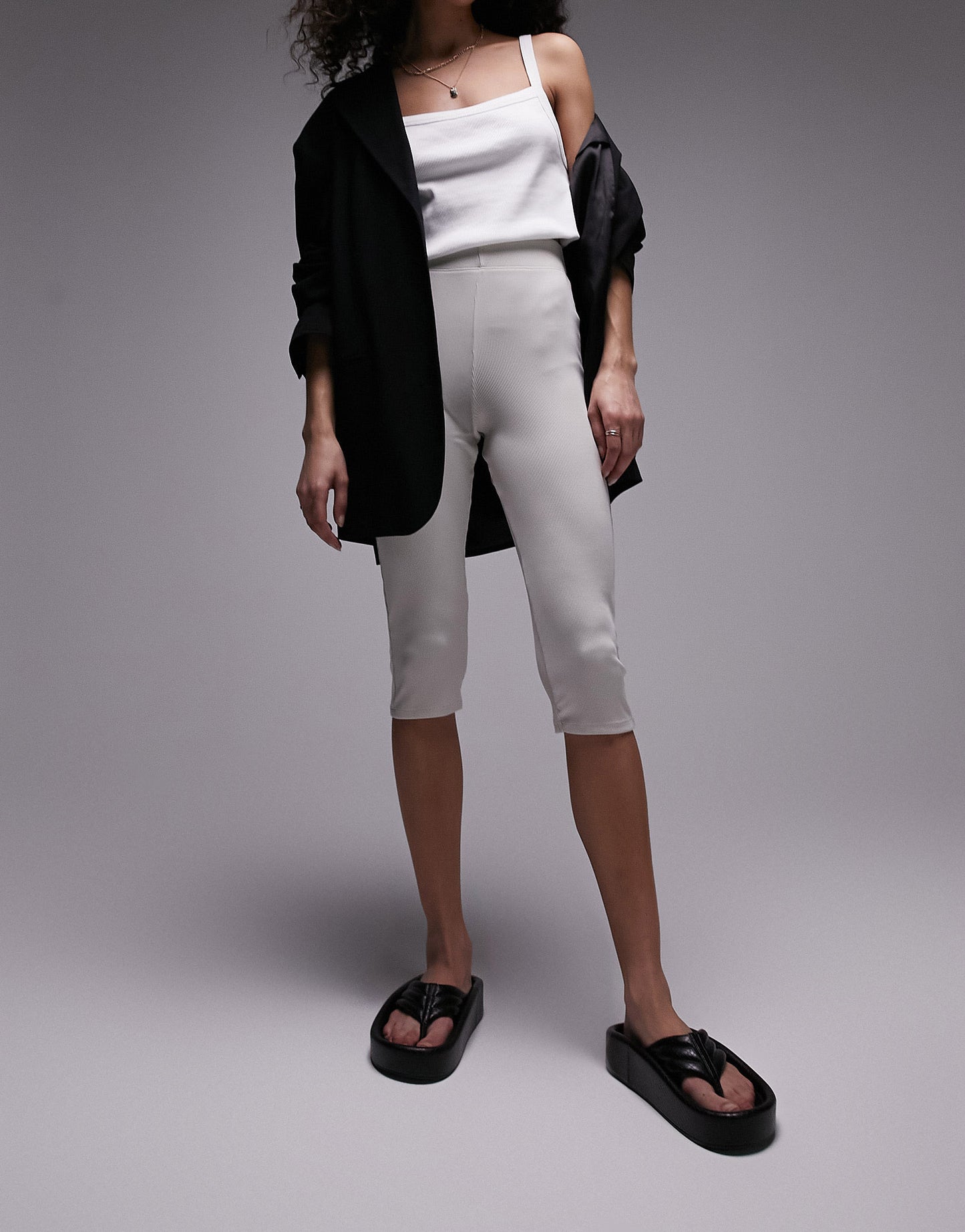 Topshop ribbed cropped legging in off white