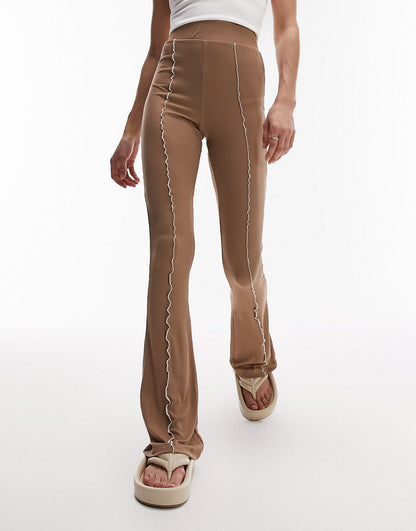 Topshop co-ord premium edit exposed seam flared trouser in brown