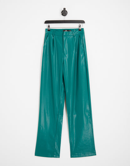 Heartbreak PU wide leg trousers in teal