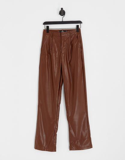 Heartbreak PU wide leg trousers in chocolate brown