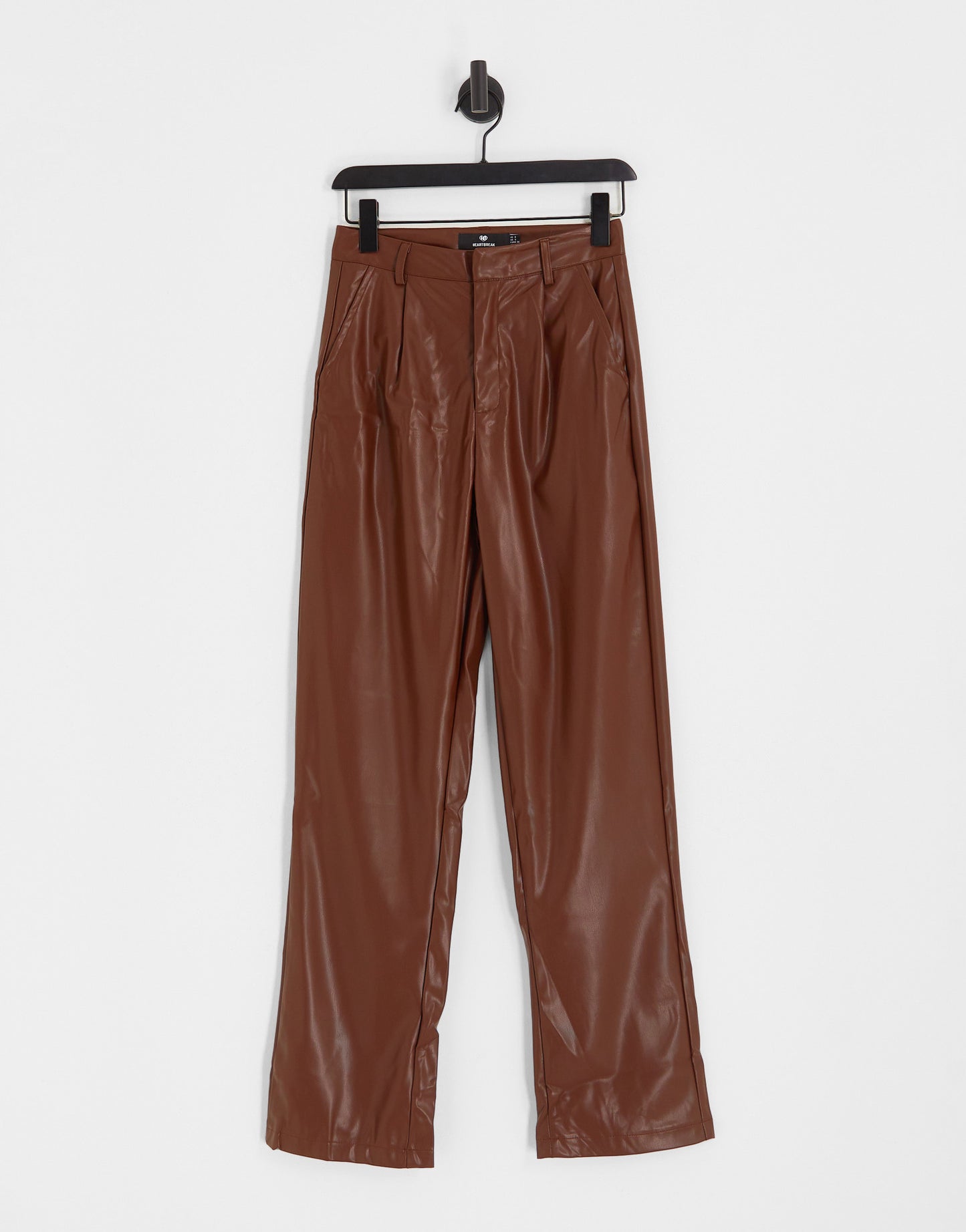 Heartbreak PU wide leg trousers in chocolate brown