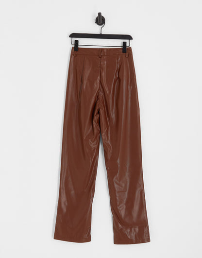 Heartbreak PU wide leg trousers in chocolate brown