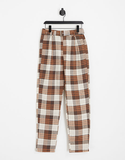 Heartbreak belted tailored trousers co-ord in brown check