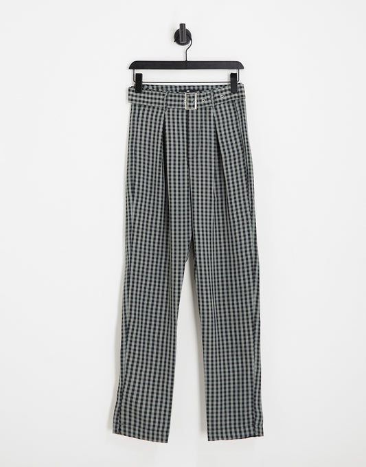 Heartbreak belted tailored trousers co-ord in grey gingham