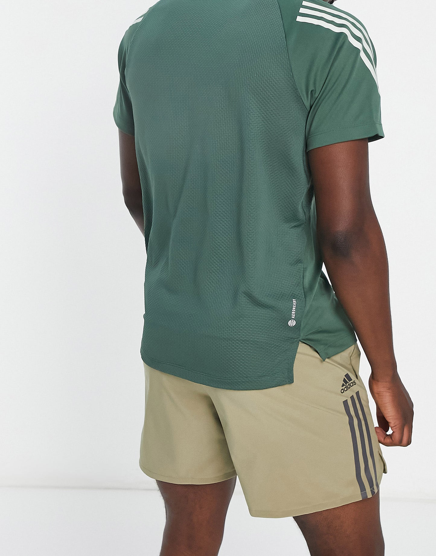 adidas Training Train Icons striped sleeve t-shirt in mid green