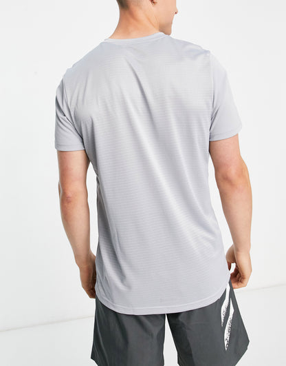 adidas Running Own The Run 3 stripe sleeve t-shirt in grey