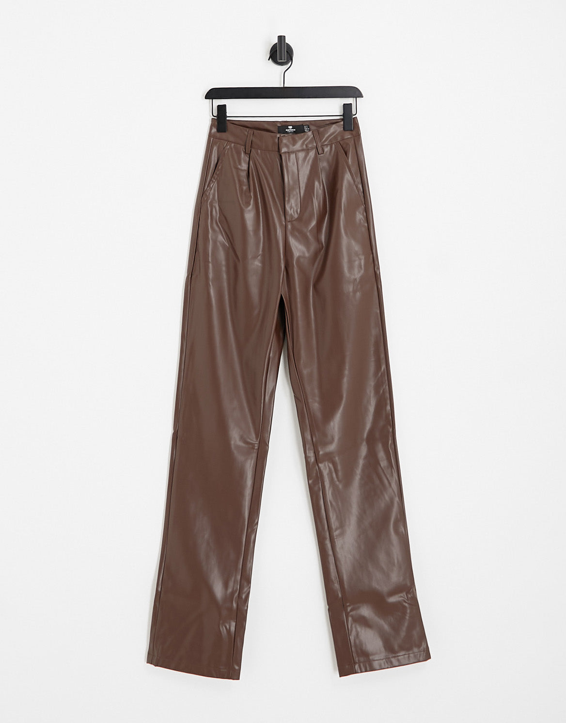 Heartbreak Tall PU wide leg trousers in chocolate brown