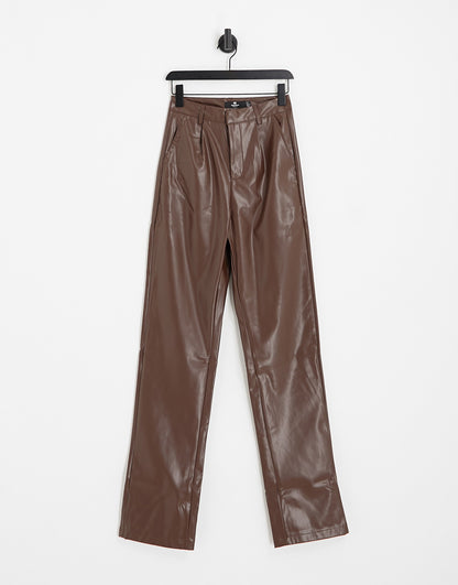 Heartbreak Tall PU wide leg trousers in chocolate brown