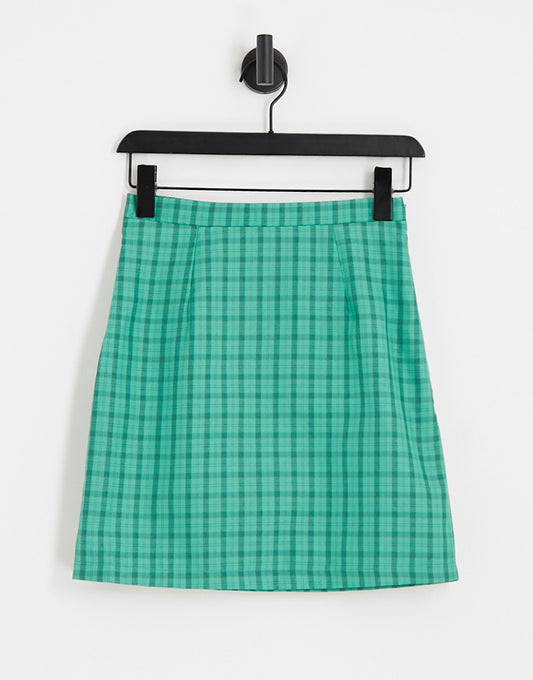 Heartbreak Tall mini skirt co-ord in green check