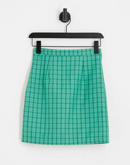 Heartbreak Tall mini skirt co-ord in green check