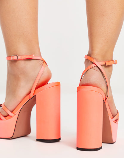 ASOS DESIGN Wide Fit Nate platform heeled sandals in orange satin