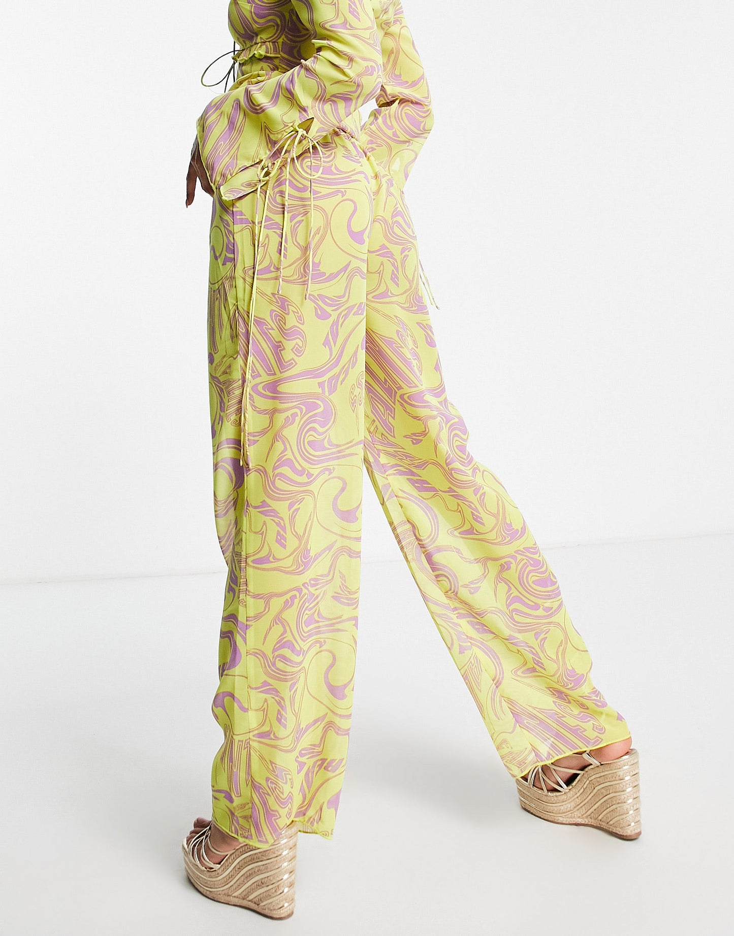 ASYOU chiffon wide leg trouser in bold graphic print co ord