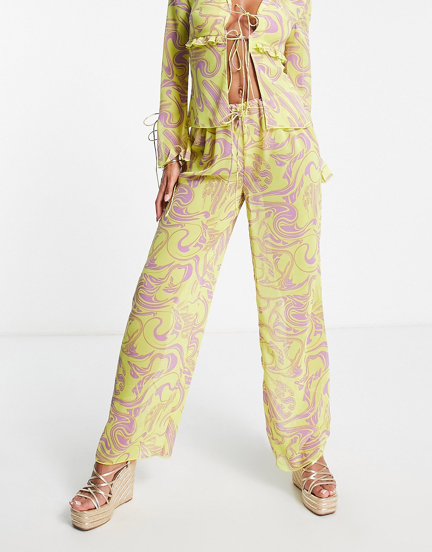 ASYOU chiffon wide leg trouser in bold graphic print co ord