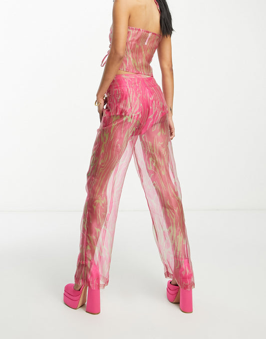 ASYOU organza trouser co ord in bright animal print