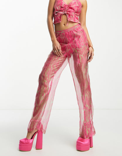 ASYOU organza trouser co ord in bright animal print