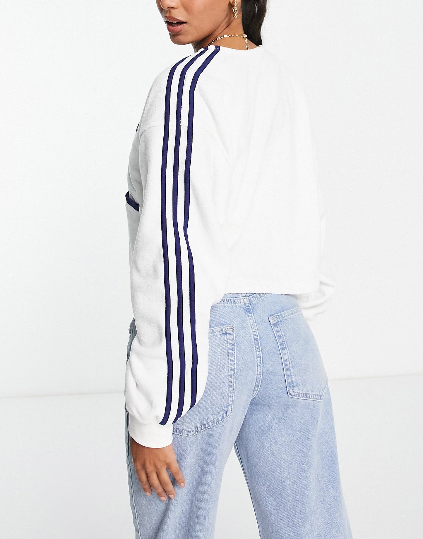 adidas Originals terry towelling cropped cardigan in night sky navy