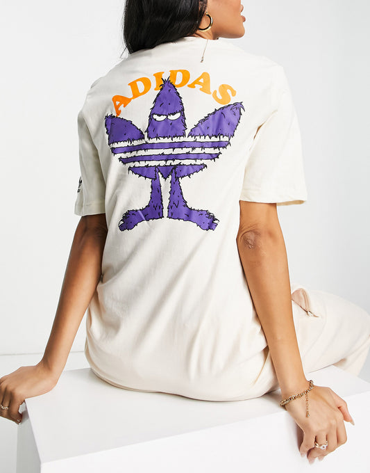 adidas Originals Graphics fun boyfriend fit t-shirt in wonder white with back print