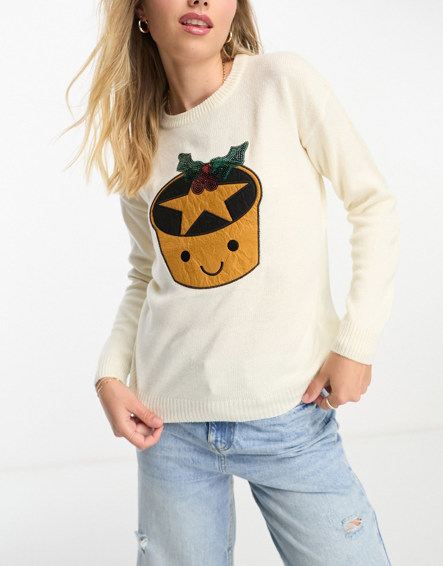 Brave Soul mince pie christmas jumper in cream