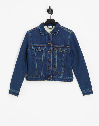 French Connection borg trim denim jacket in blue