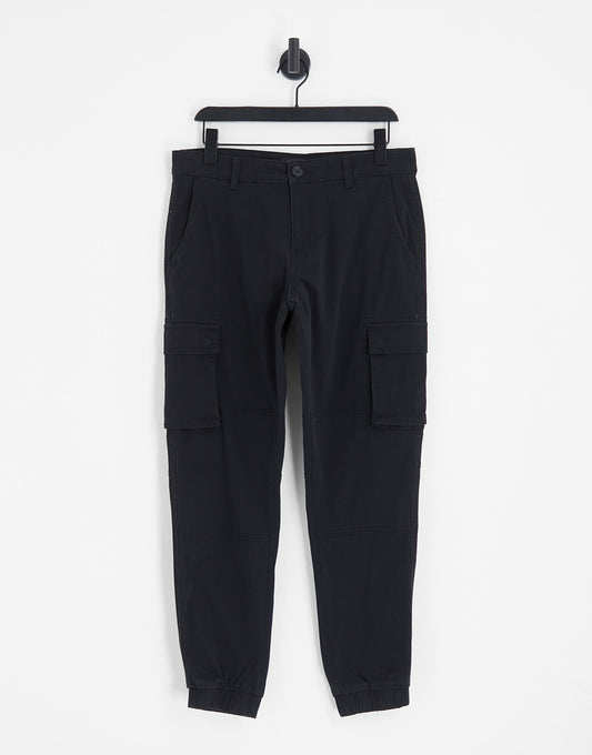 Only & Sons tapered fit cargo with cuffed bottom in black