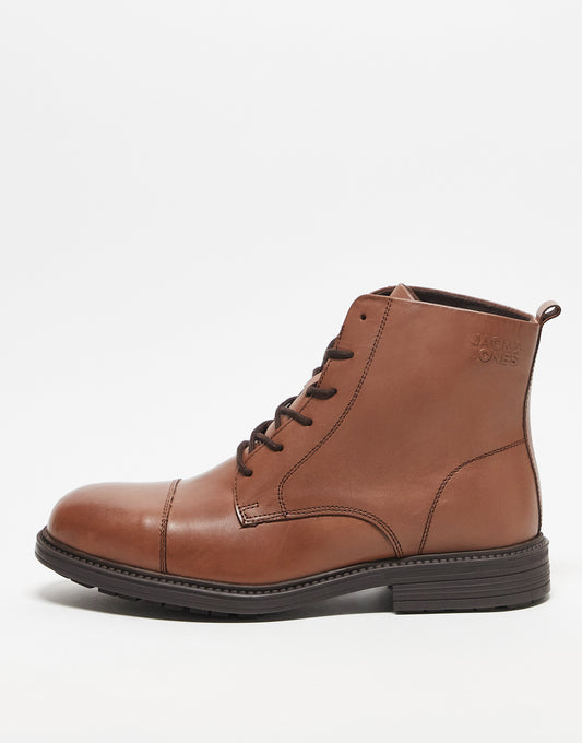 Jack and Jones classic leather boots in cognac