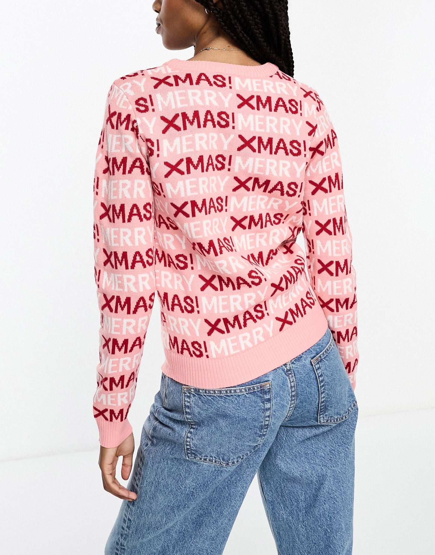 Brave Soul Tall merry christmas jumper in pink