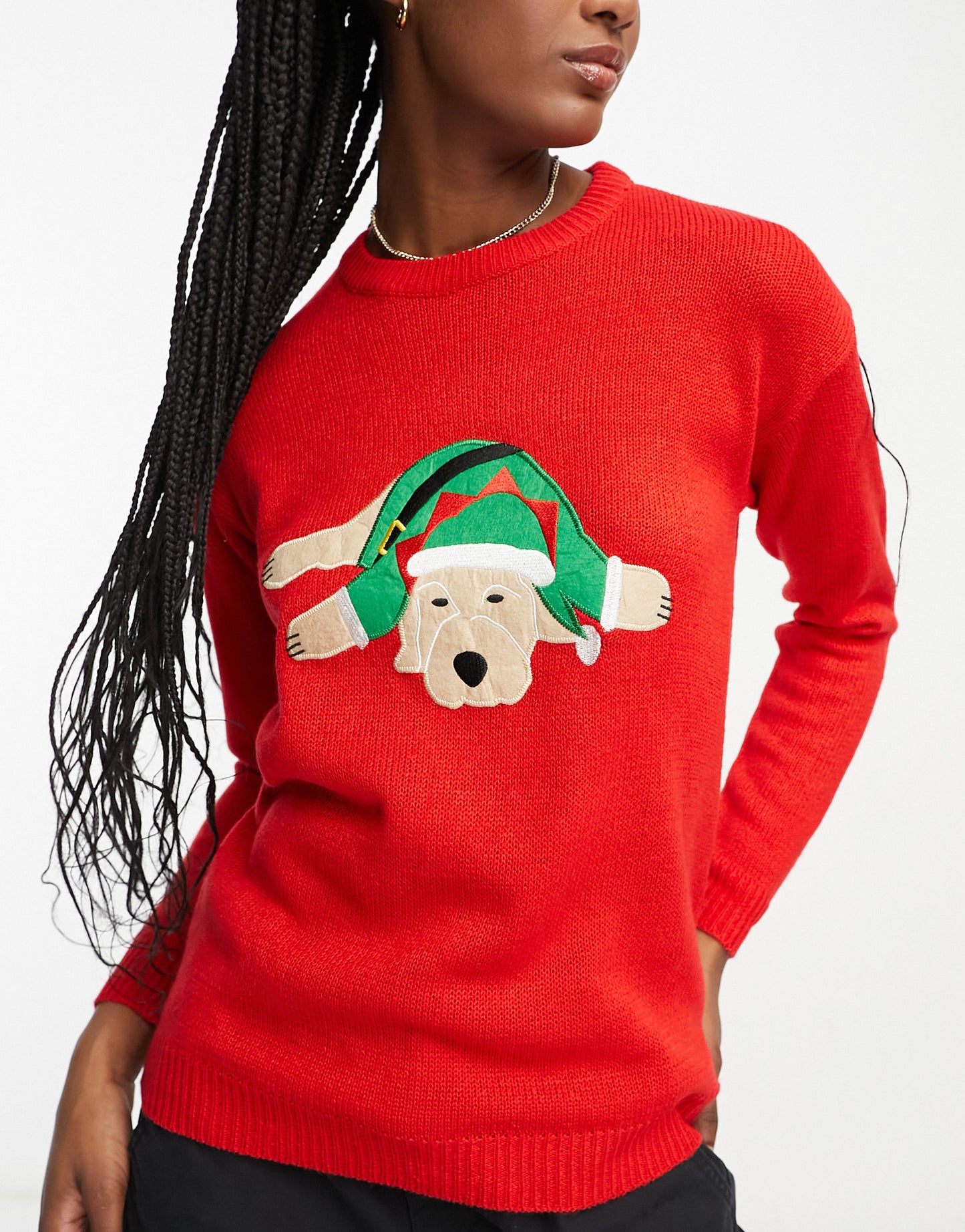 Brave Soul Tall sleepy dog christmas jumper in red