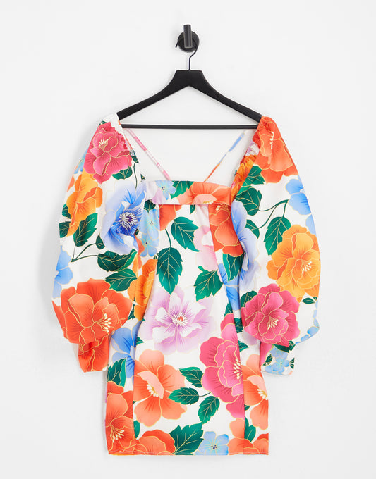 ASOS LUXE strappy back satin mini dress in floral print