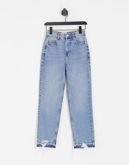 Miss Selfridge straight leg jean with fray hem in acid wash