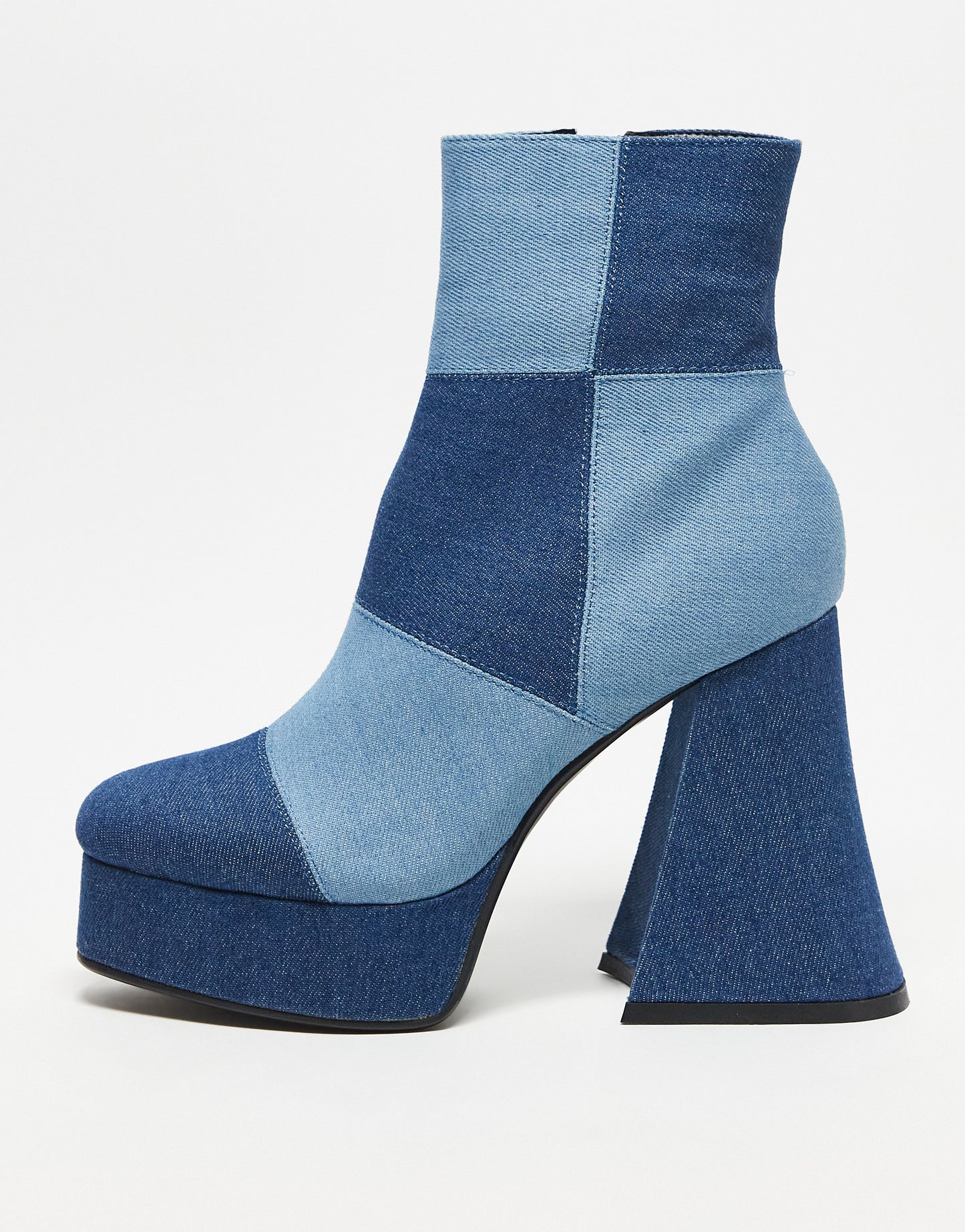 Lamoda 90s denim patchwork heeled boots in blue