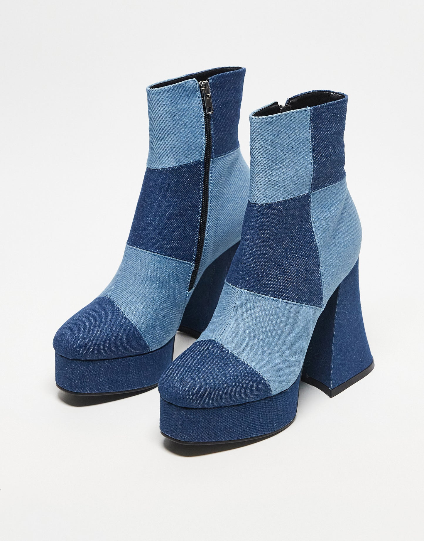 Lamoda 90s denim patchwork heeled boots in blue