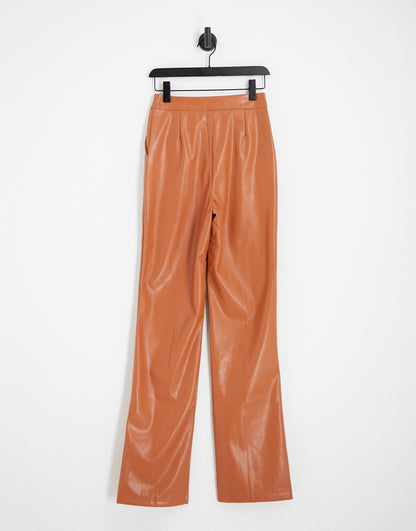 ASOS DESIGN Tall leather look straight trouser in rust brown