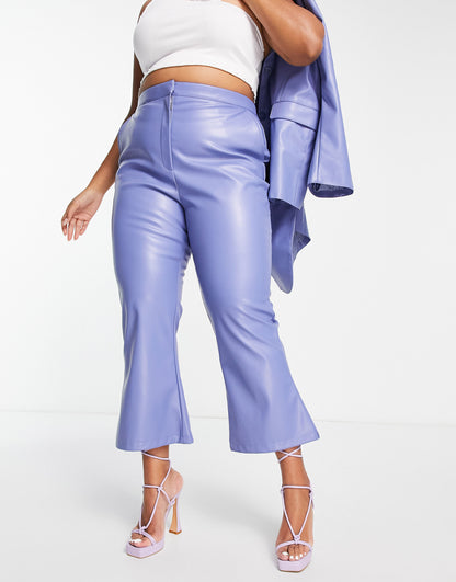 ASOS DESIGN Curve leather look kickflare trouser in mid blue