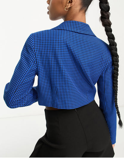 Miss Selfridge cropped blazer co-ord in blue check