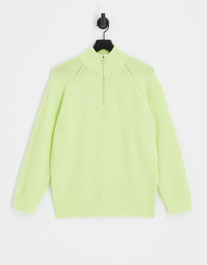 Topman knitted 1/4 zip with texture in green