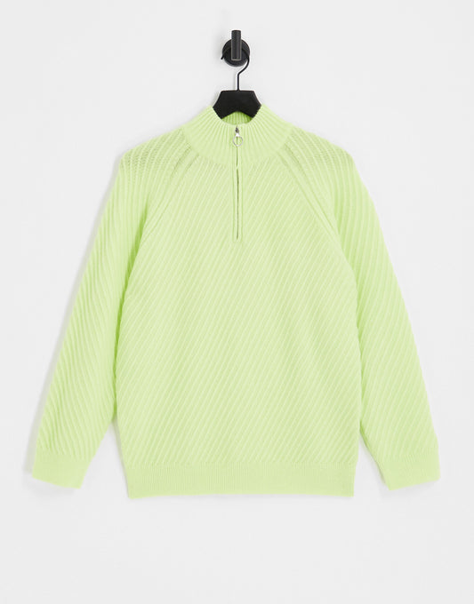 Topman knitted 1/4 zip with texture in green