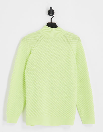 Topman knitted 1/4 zip with texture in green