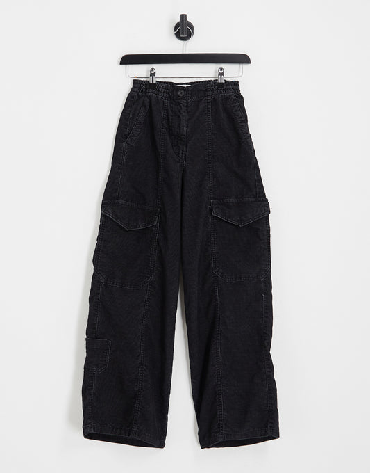 Topshop cord utility cargo straight leg trouser in black