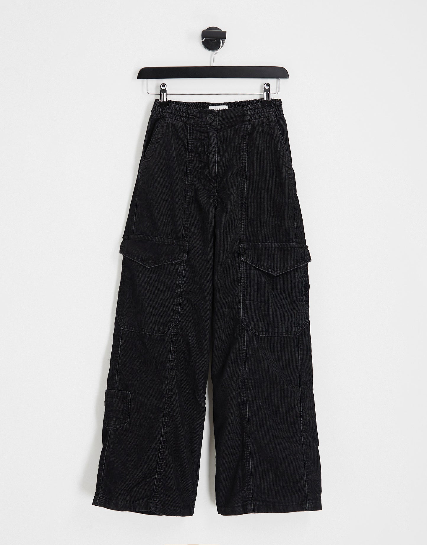 Topshop Petite cord utility straight leg trouser in black