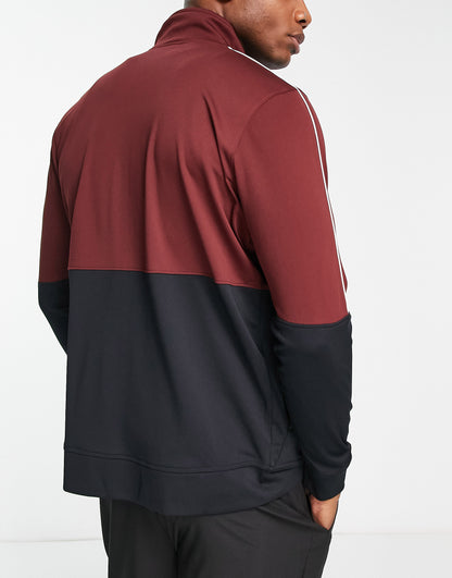 Under Armour Training pique track jacket in black and burgundy colourblock