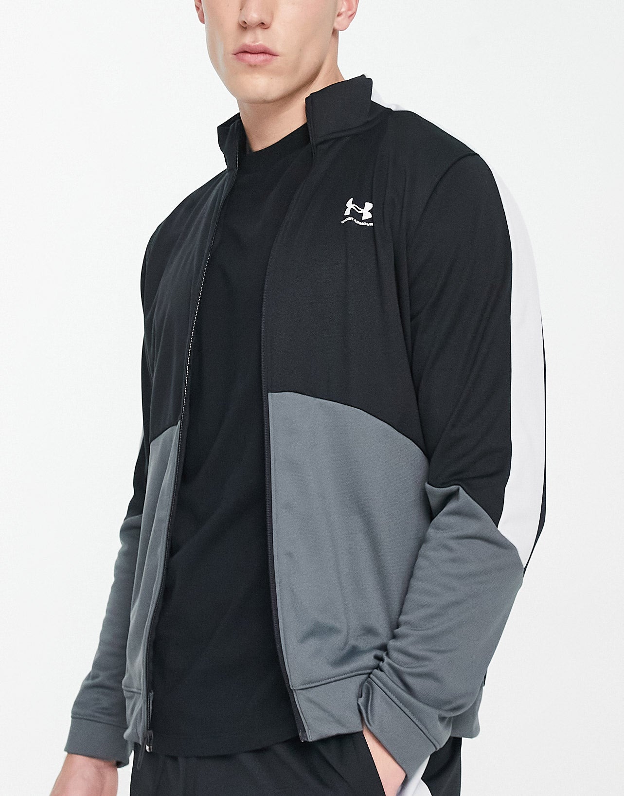 Under Armour Training Tricot colourblock jacket in grey black white