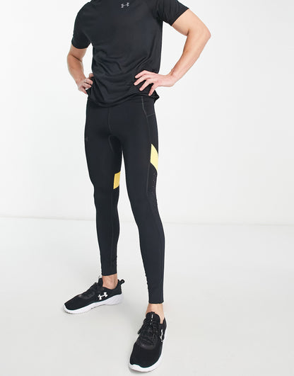 Under Armour Running Speedpocket tights in black and yellow