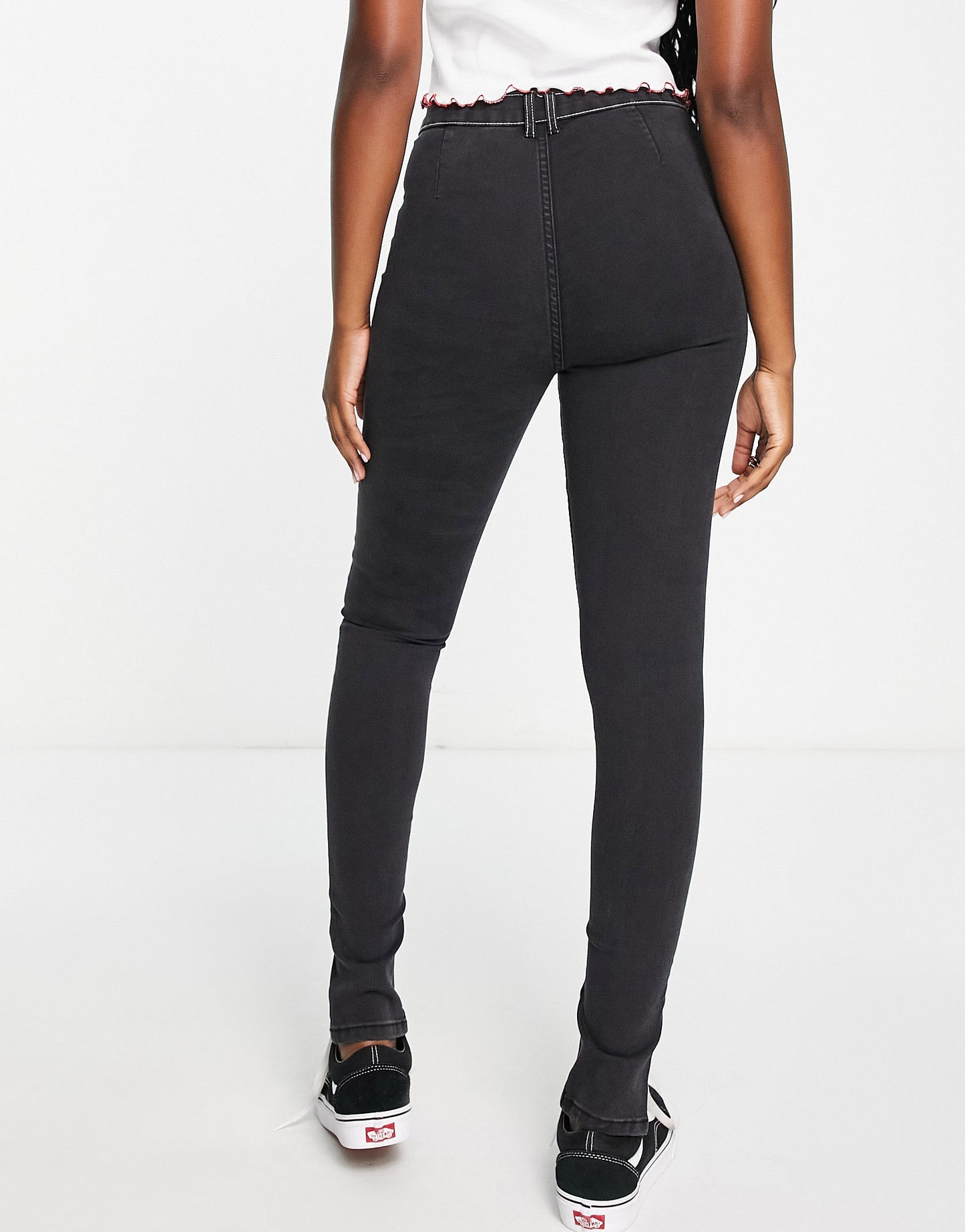 Miss Selfridge contrast stitch split hem skinny jean in black