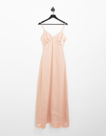 Pretty Lavish Bridesmaid Ines empire satin maxi dress in blush