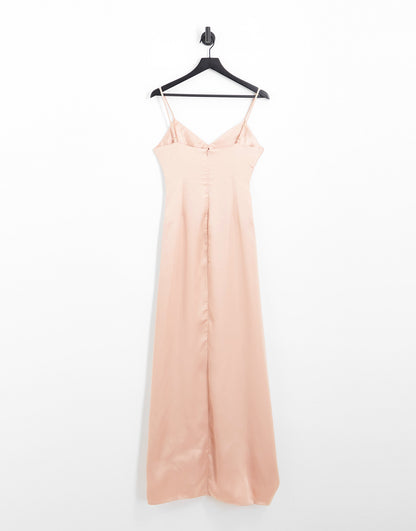 Pretty Lavish Bridesmaid Ines empire satin maxi dress in blush