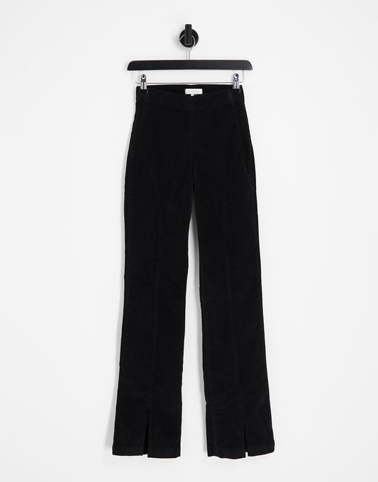 Topshop seamed cord flare trouser in charcoal