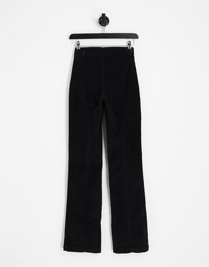 Topshop seamed cord flare trouser in charcoal