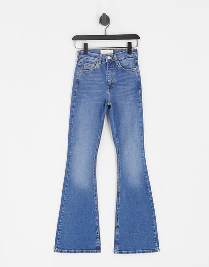 Topshop  high rise Jamie flare jeans in mid blu