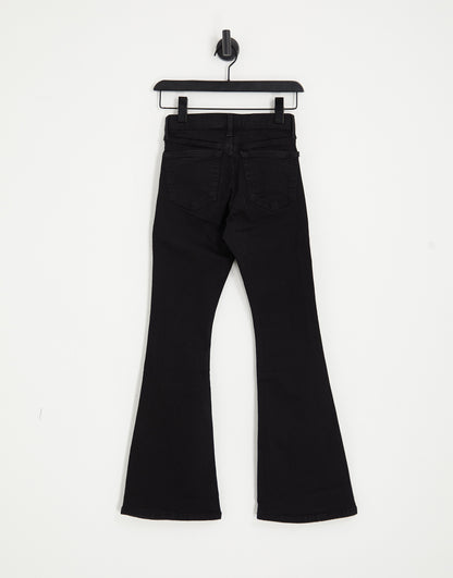 Topshop Petite  high rise Jamie flare jeans in black