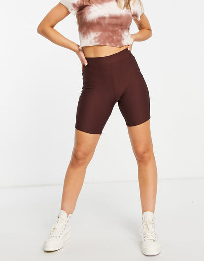 New Look ribbed legging short in brown